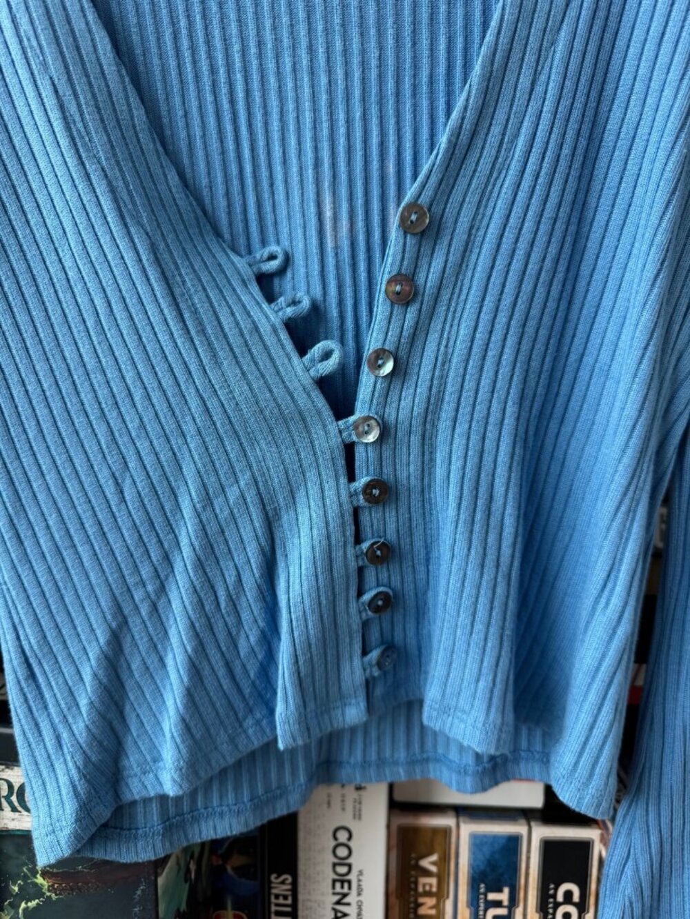 Reformation Light Blue Ribbed Button Front Cardigan - Picture 2 of 3